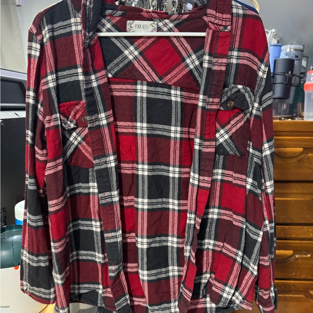 Pink Rose Red and Black Plaid Garment